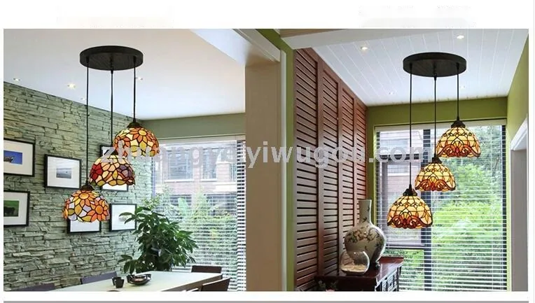 Mediterranean Glass Three-Head Chandelier — Dining Room, Walkway & Corridor — view 8