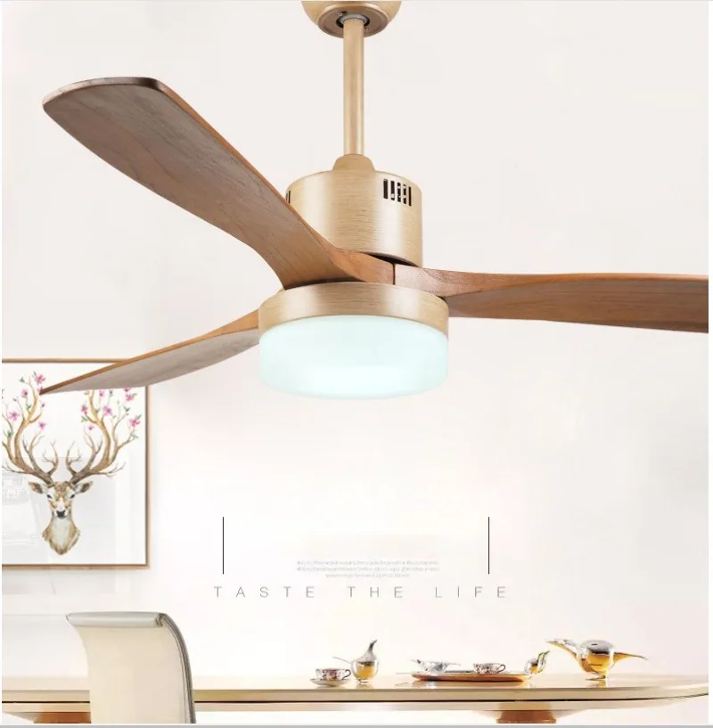 European LED Solid Wood Ceiling Fan Light — Living Room & Dining Room — view 17