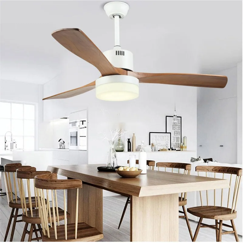 European LED Solid Wood Ceiling Fan Light — Living Room & Dining Room — view 3