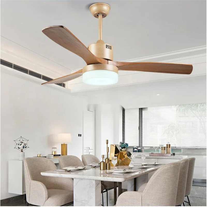 European LED Solid Wood Ceiling Fan Light — Living Room & Dining Room — view 4