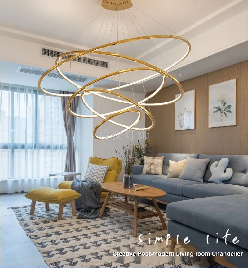 Modern Stainless Steel Ring Chandelier — Duplex, Villa & Living Room — view 10
