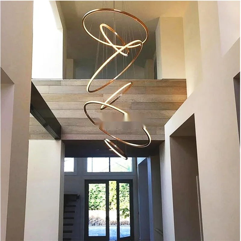 Modern Stainless Steel Ring Chandelier — Duplex, Villa & Living Room — view 5