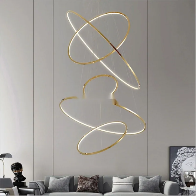 Modern Stainless Steel Ring Chandelier — Duplex, Stairwell & Villa — view 6