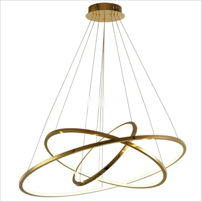 Modern Stainless Steel Ring Chandelier — Duplex, Stairwell & Villa — view 9