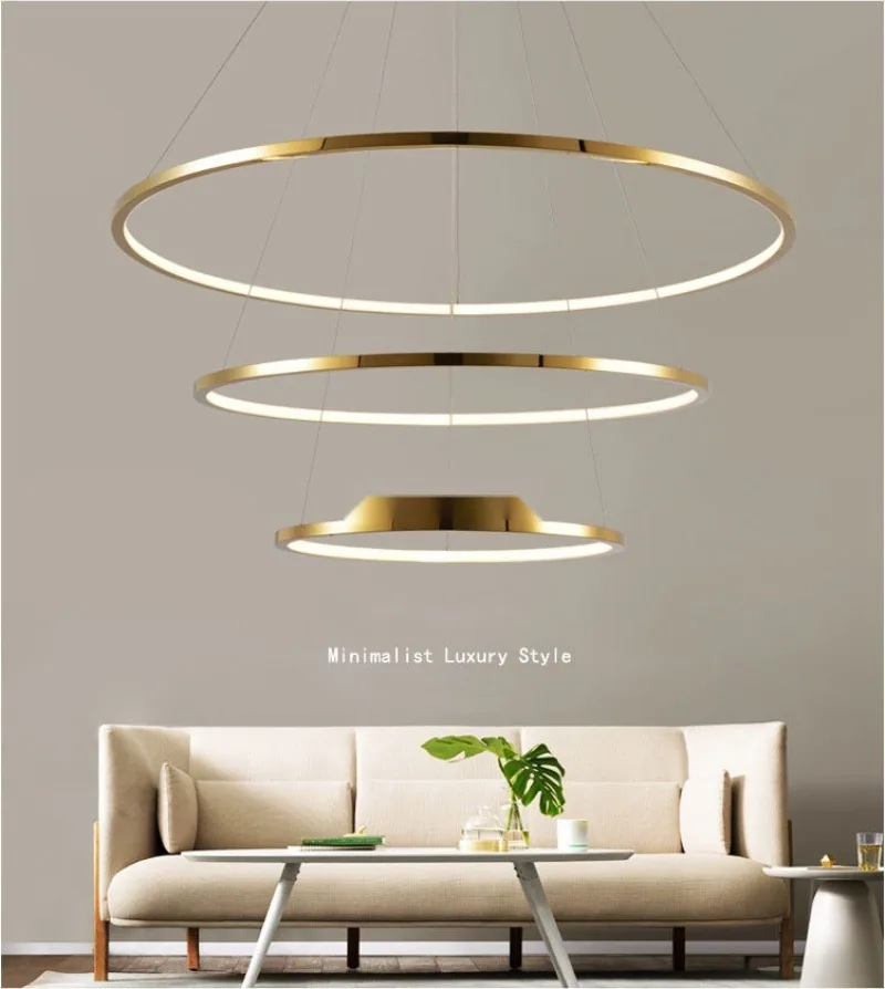 Modern Stainless Steel Ring Chandelier — Duplex, Stairwell & Villa — view 10