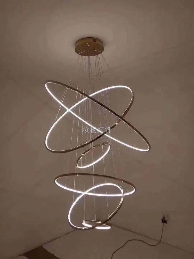 Modern Stainless Steel Ring Chandelier — Duplex, Stairwell & Villa — view 16