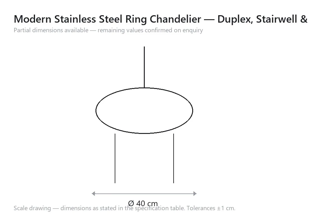 Modern Stainless Steel Ring Chandelier — Duplex, Stairwell & Villa — scale drawing, Ø 40 cm