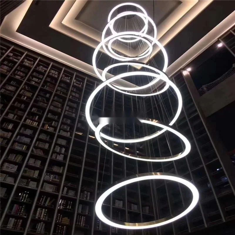 Modern Stainless Steel Ring Chandelier — Duplex, Stairwell & Villa — view 2