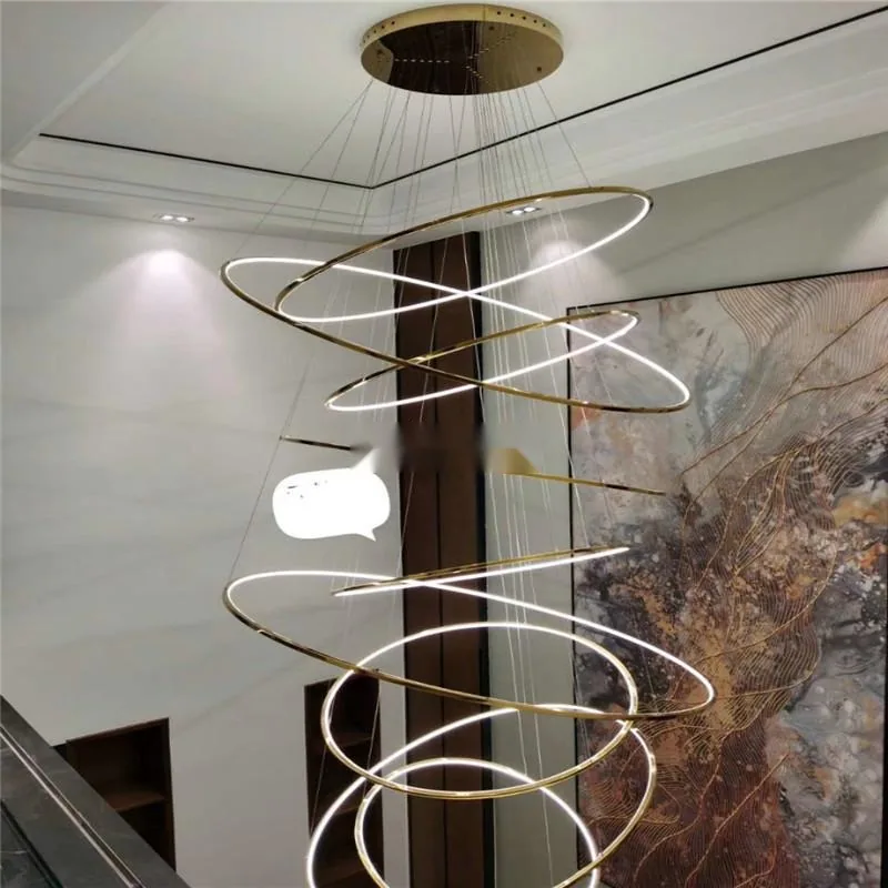 Modern Stainless Steel Ring Chandelier — Duplex, Stairwell & Villa — view 3