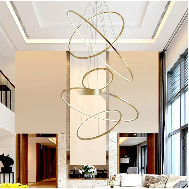 Modern Stainless Steel Ring Chandelier — Duplex, Stairwell & Villa — view 5