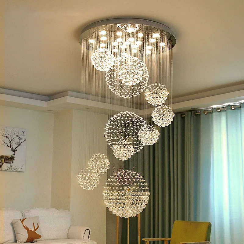 Modern Crystal Round Chandelier — Duplex, Stairwell & Villa — view 1