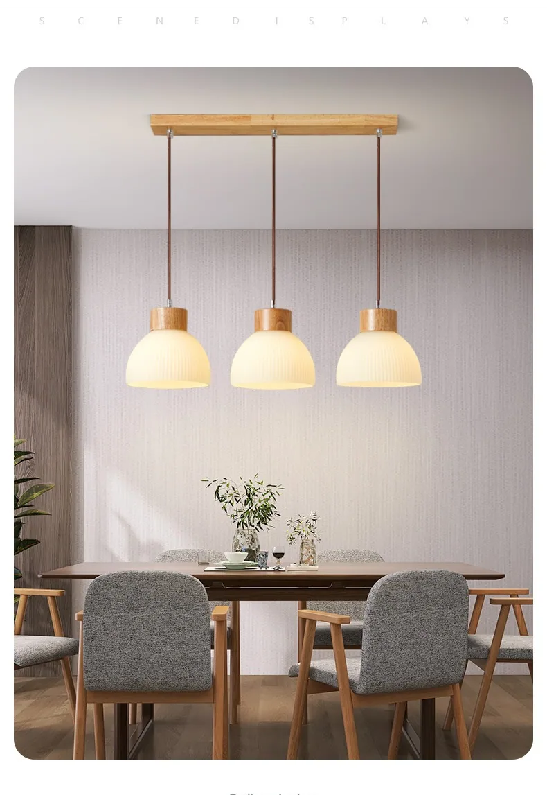 Nordic Solid Wood Three-Head Chandelier — Dining Room & Bar Counter — view 8