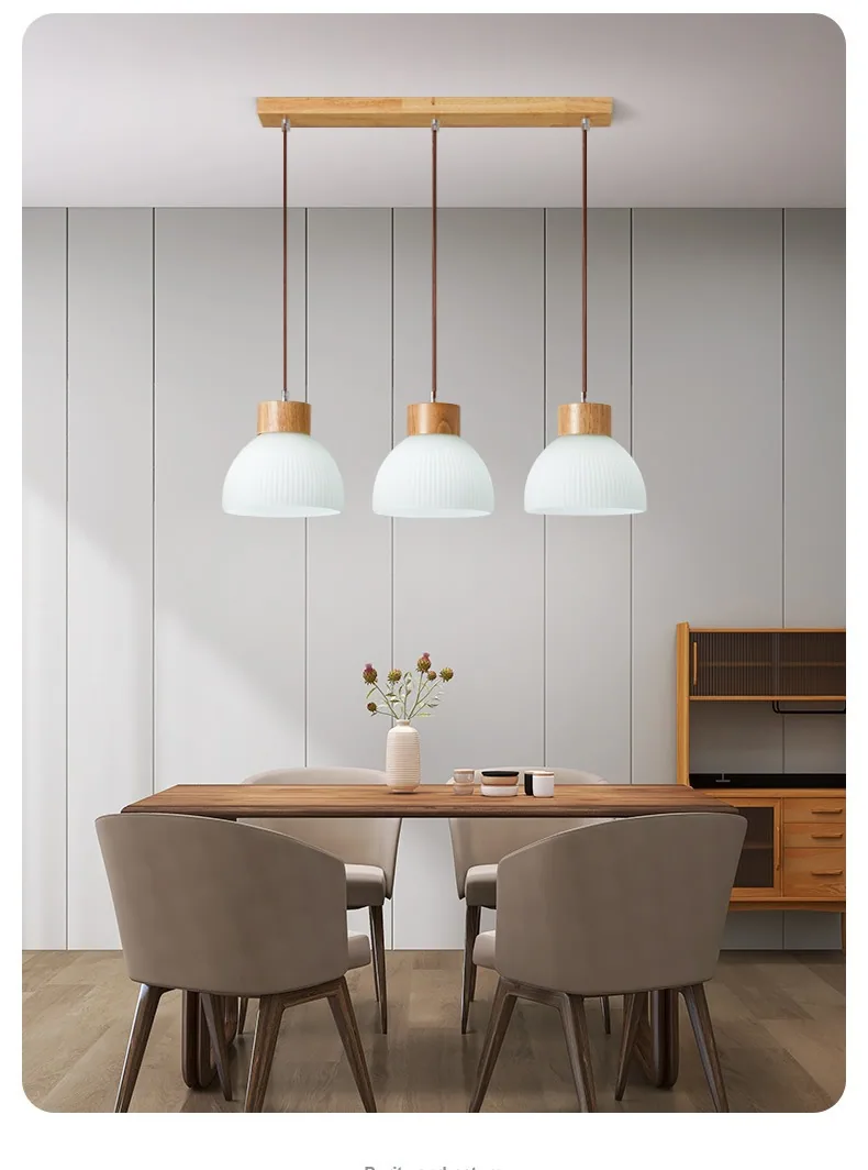 Nordic Solid Wood Three-Head Chandelier — Dining Room & Bar Counter — view 9