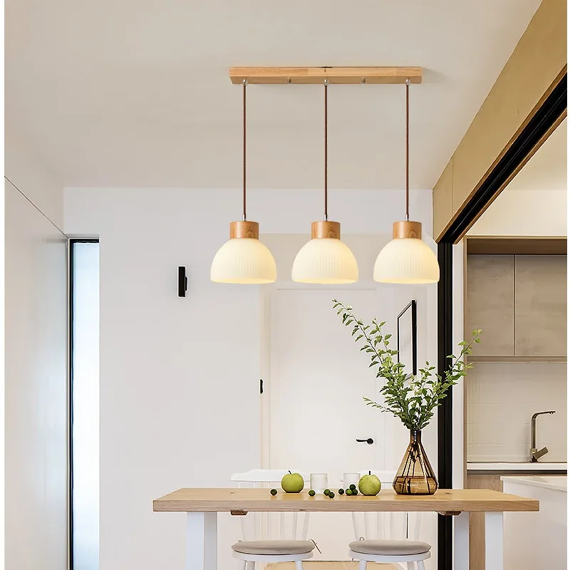 Nordic Solid Wood Three-Head Chandelier — Dining Room & Bar Counter — view 1