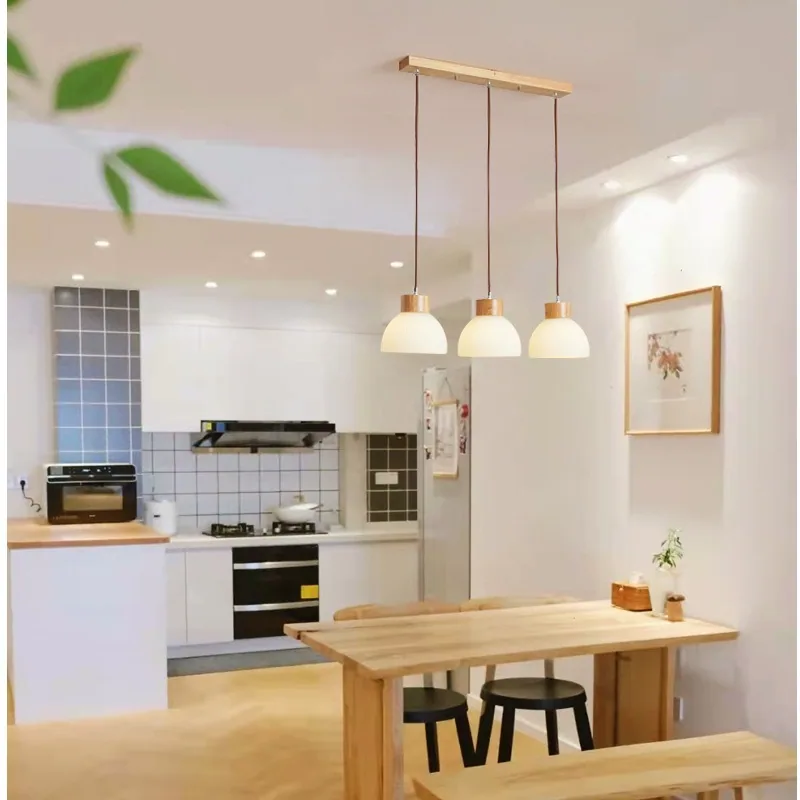 Nordic Solid Wood Three-Head Chandelier — Dining Room & Bar Counter — view 4