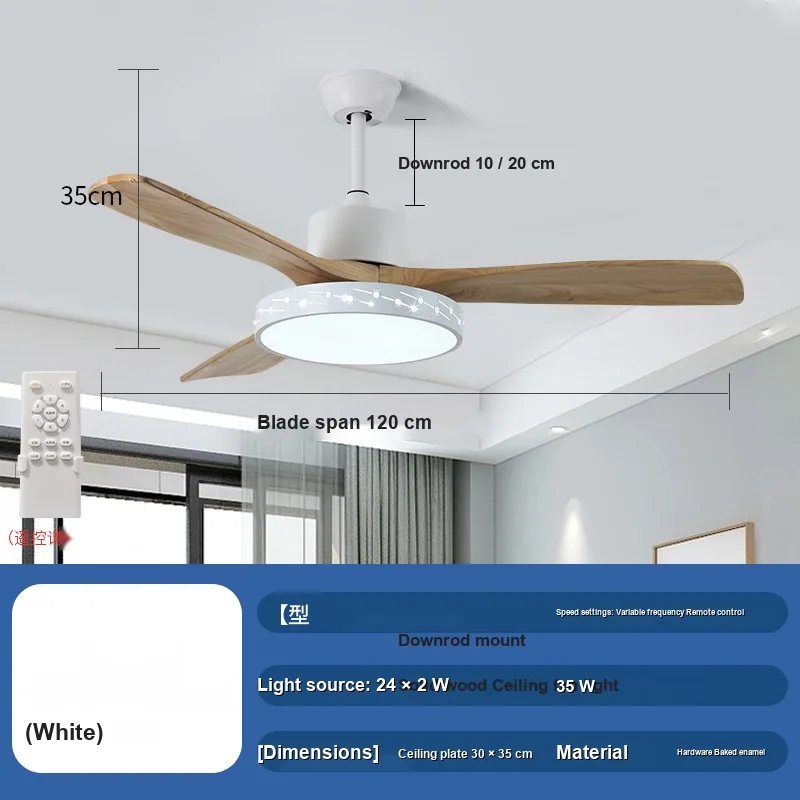 Minimalist Solid Wood Illuminated Ceiling Fan Light — Living Room & Dining Room — view 5