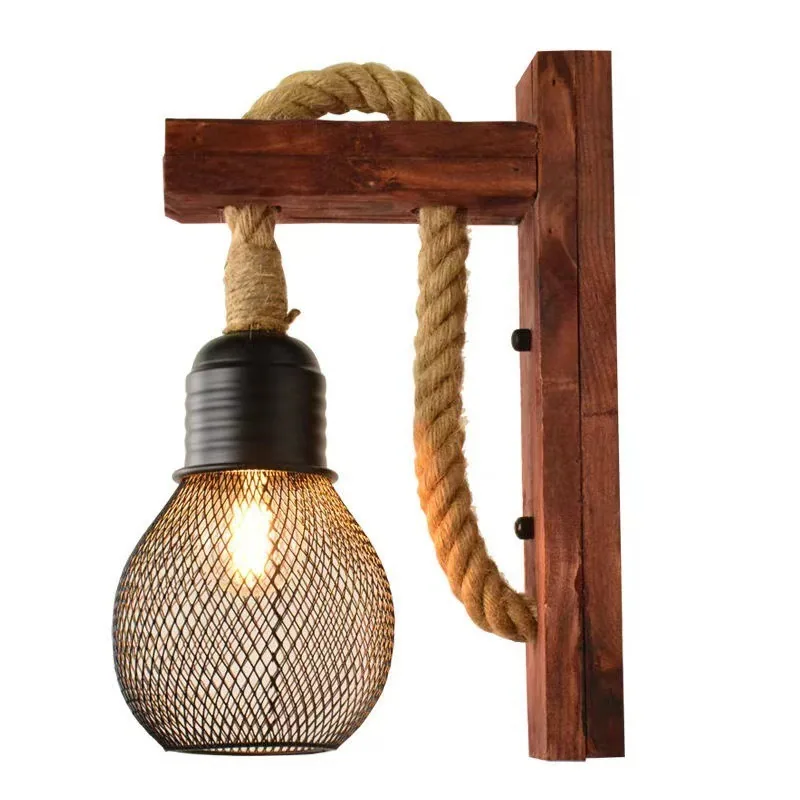 Industrial Solid Wood Single-Head Wall Lamp — Living Room & Dining Room — view 12