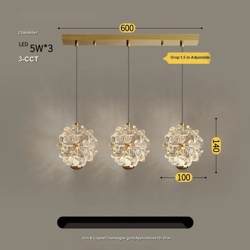Modern Crystal Cord-Hung Chandelier — Bedroom, Bedside & Dining Room — view 9