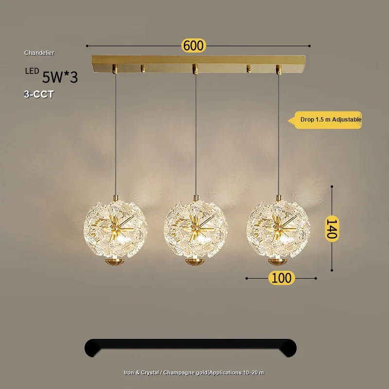 Modern Crystal Cord-Hung Chandelier — Bedroom, Bedside & Dining Room — view 10
