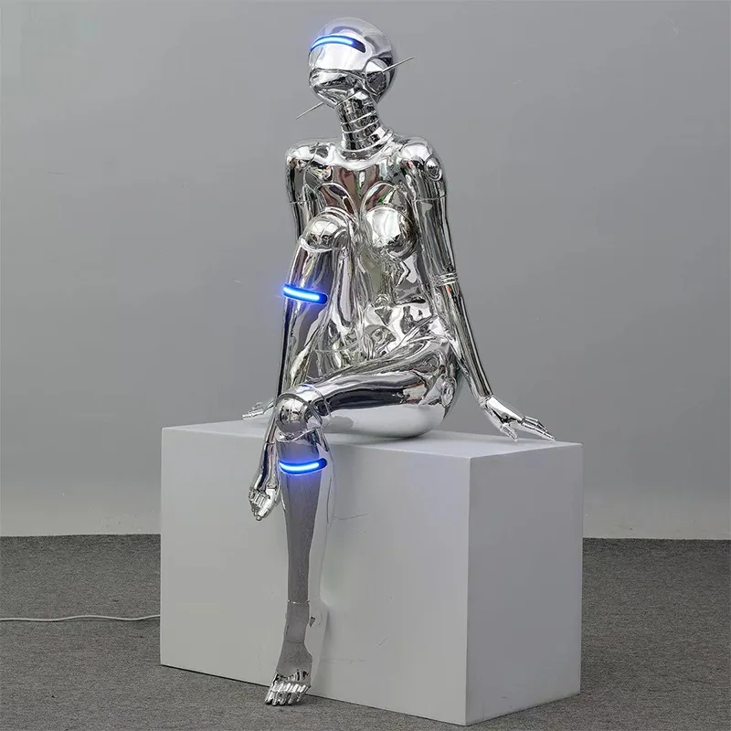Electroplated Mecha Goddess Sculpture — Glass-Fibre Floor Art — view 9