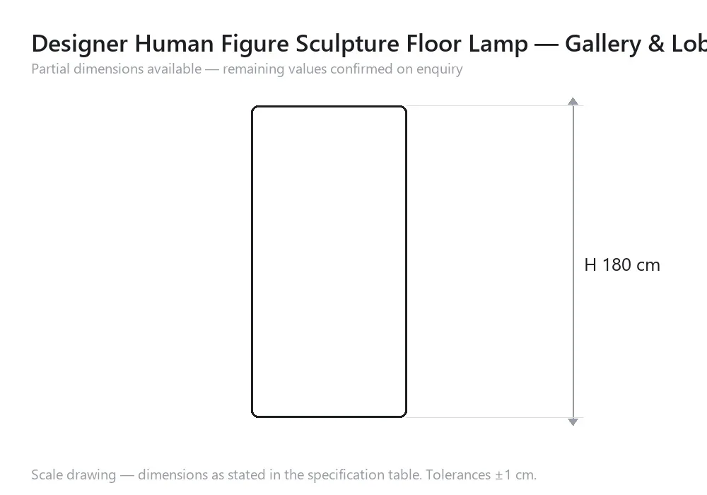Designer Human Figure Sculpture Floor Lamp — Gallery & Lobby — scale drawing, H 180 cm