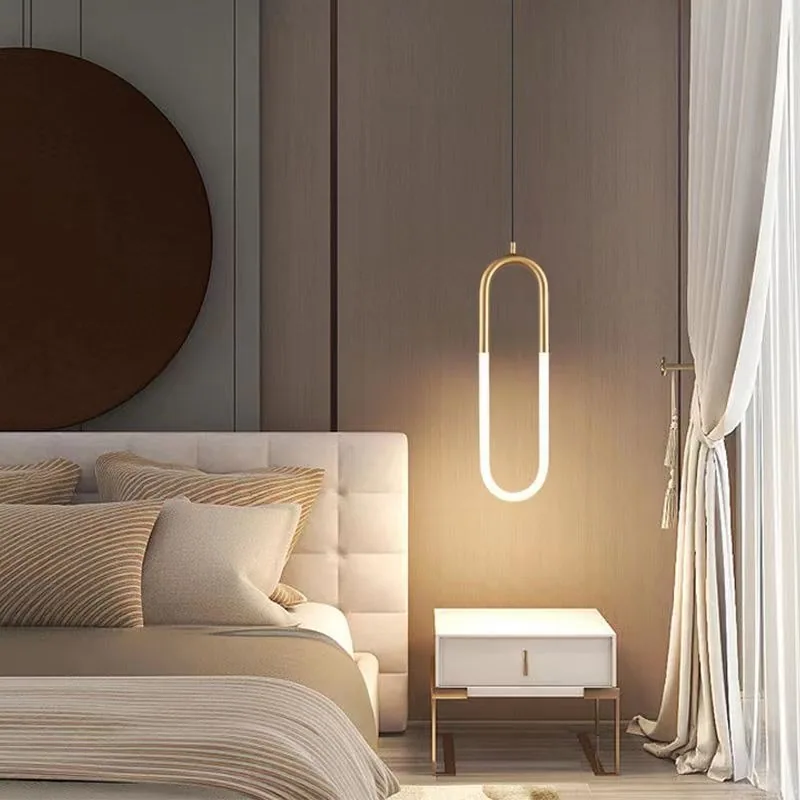 Modern Minimalist U-Shaped Cord-Hung Chandelier — Living Room, Bedroom & Bedside — view 2