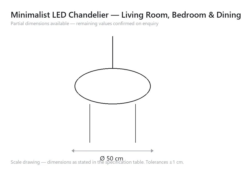 Minimalist LED Chandelier — Living Room, Bedroom & Dining Room — scale drawing, Ø 50 cm
