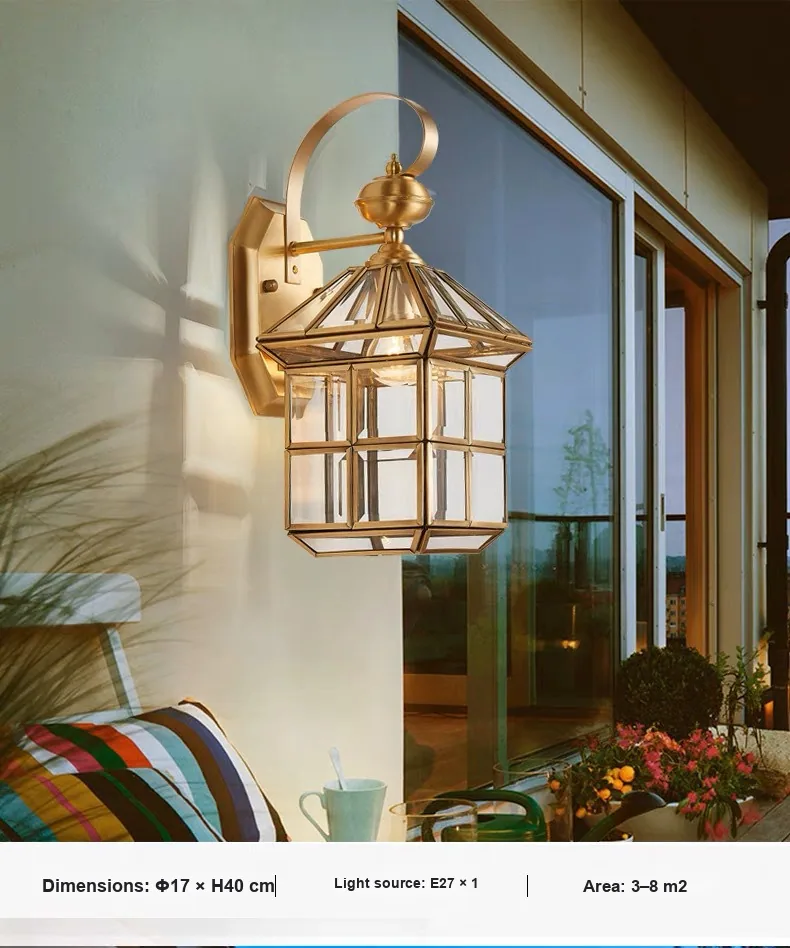 European Solid Brass Waterproof Outdoor Wall Light — Villa, Walkway & Corridor — view 8