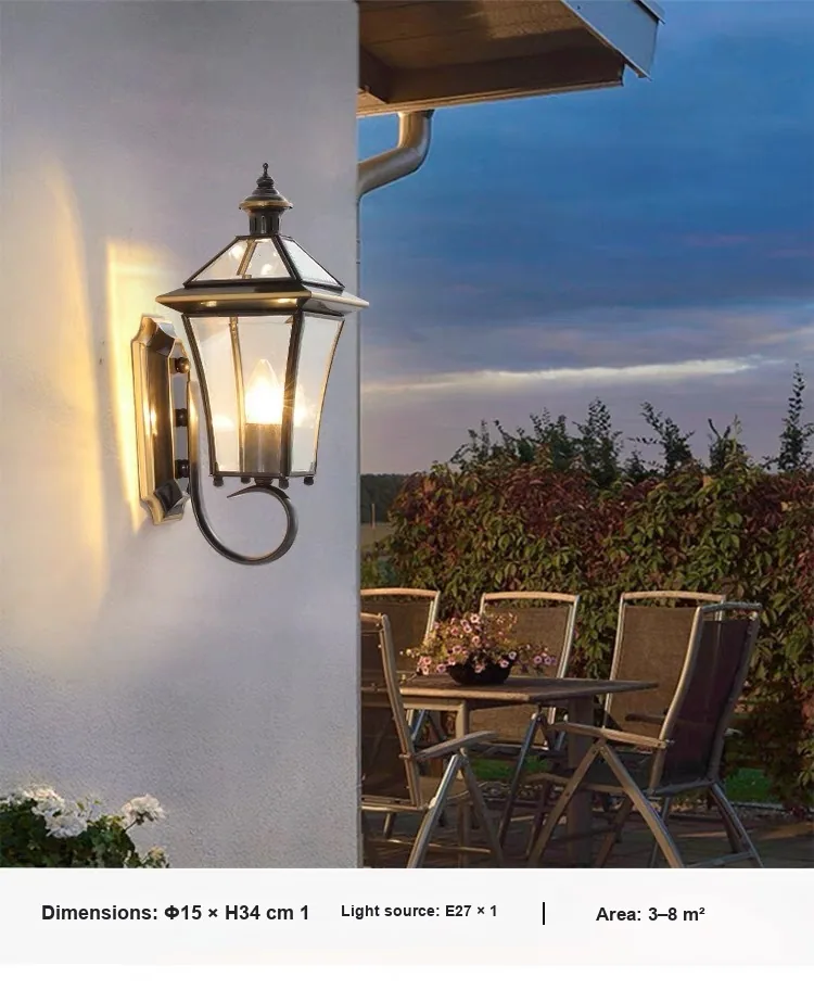 European Solid Brass Waterproof Outdoor Wall Light — Villa, Walkway & Corridor — view 10