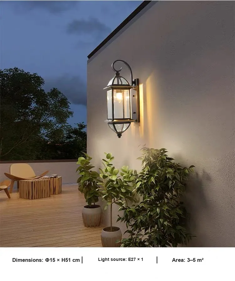 European Solid Brass Waterproof Outdoor Wall Light — Villa, Walkway & Corridor — view 11