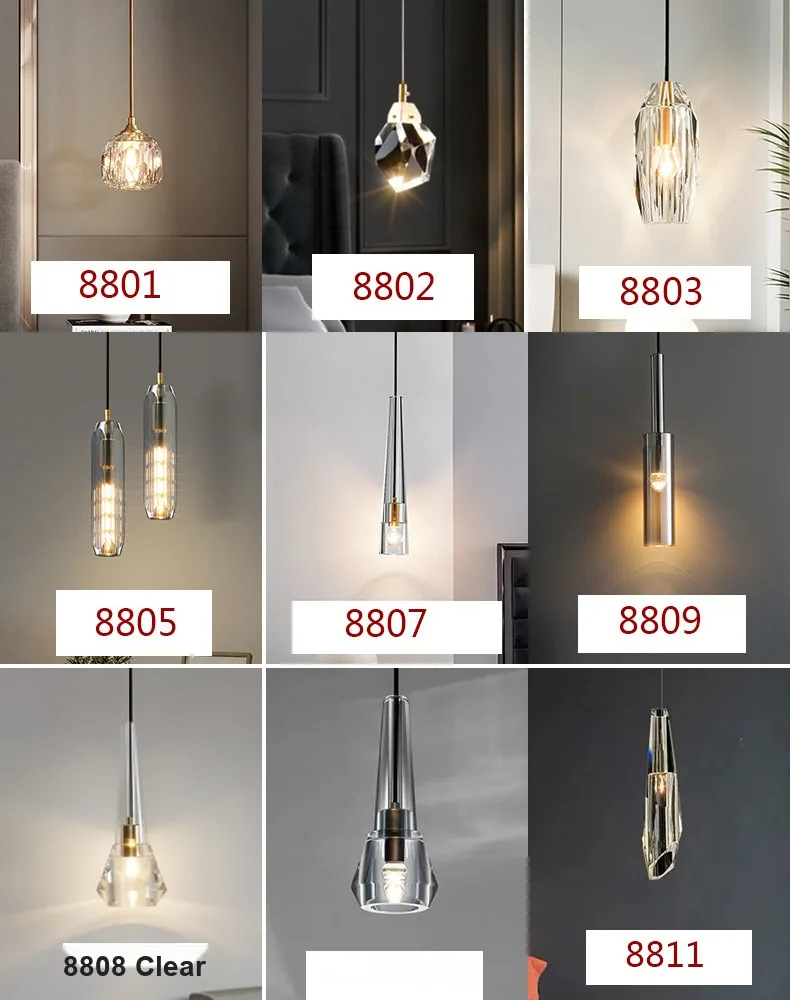 Modern Minimalist Crystal Single-Head Chandelier — Bedroom, Bedside & Bar Counter — view 8