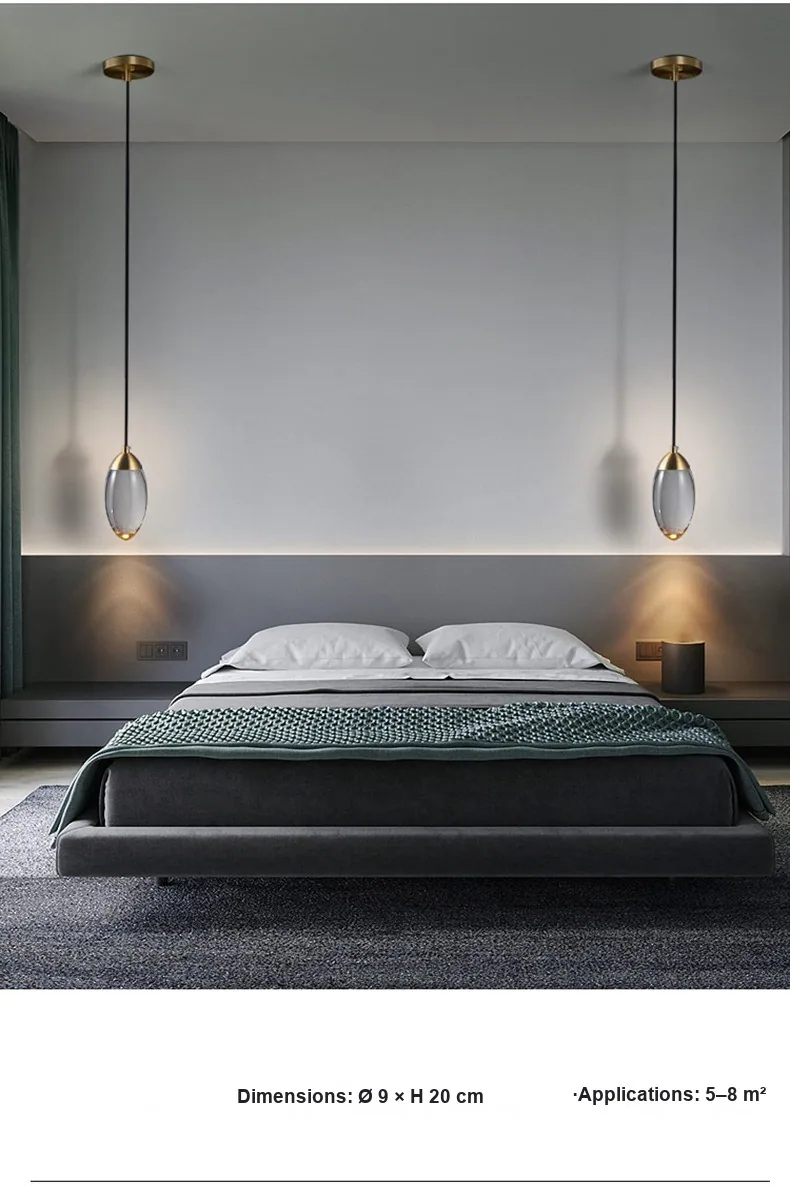 Modern Minimalist Crystal Single-Head Chandelier — Bedroom, Bedside & Bar Counter — view 20