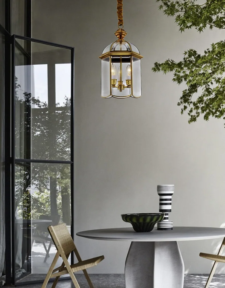 Minimalist Solid Brass Single-Head Chandelier — Dining Room, Walkway & Corridor — view 6