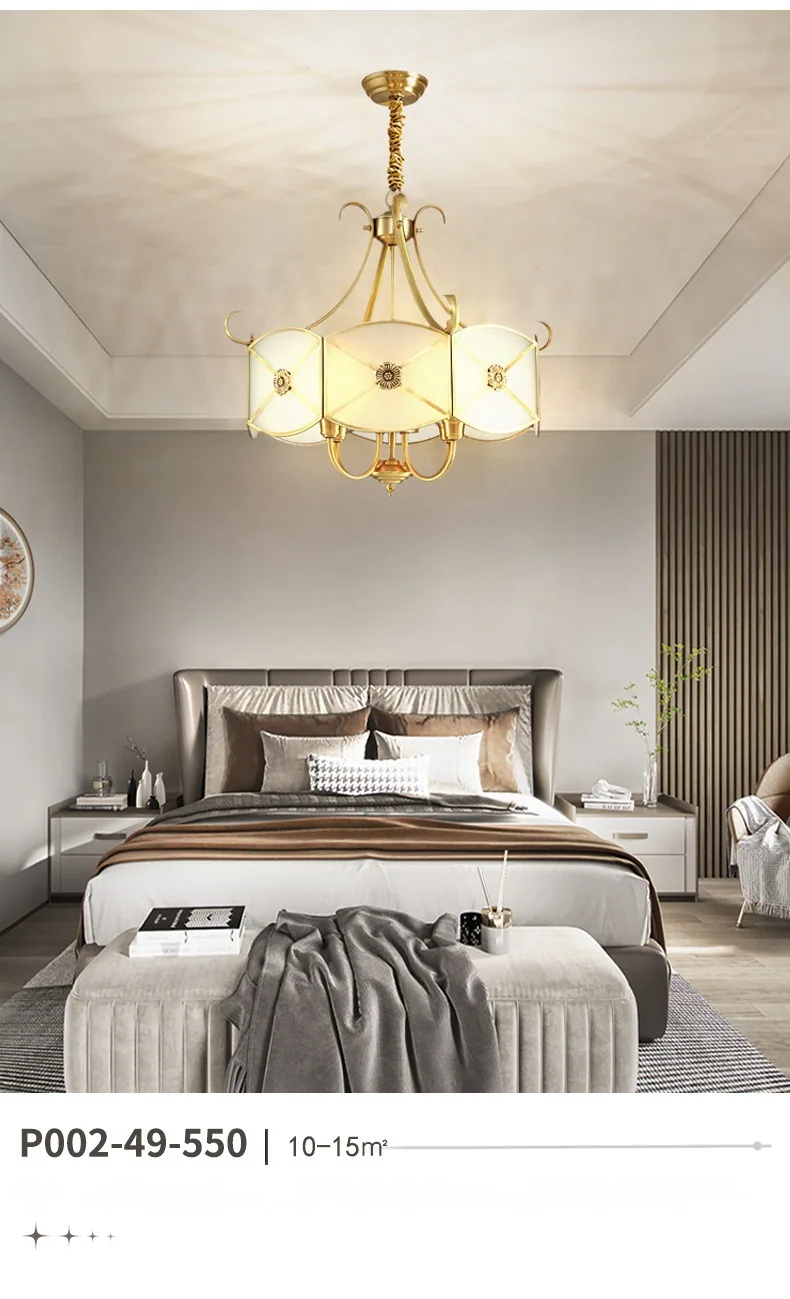 Modern Minimalist Solid Brass Chandelier — Villa, Dining Room & Study — view 12