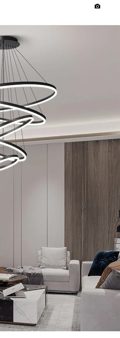 Modern Minimalist Ring Chandelier — Duplex, Villa & Living Room — view 9