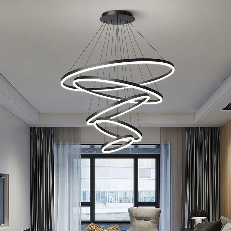Modern Minimalist Ring Chandelier — Duplex, Villa & Living Room — view 2
