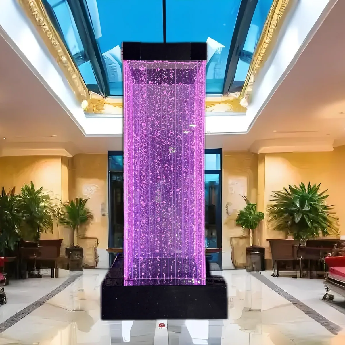 Illuminated Water Column Feature — Lobby Column Cladding — view 1