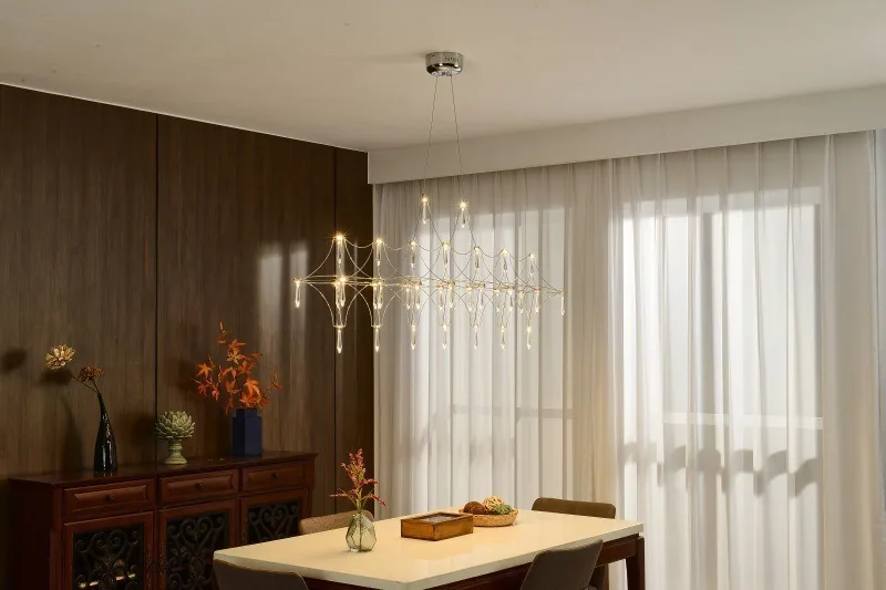 Minimalist Crystal Linear Chandelier — Showroom, Dining Room & Bar Counter — view 10