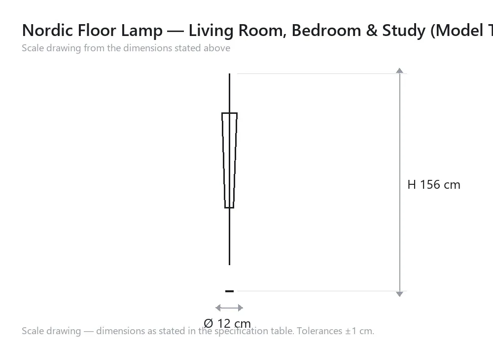 Nordic Floor Lamp — Living Room, Bedroom & Study (Model TM-649372454253) — 尺寸图，Ø 12 cm × H 156 cm