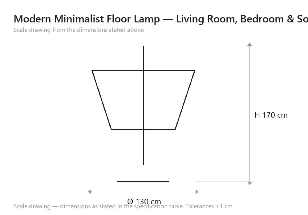 Modern Minimalist Floor Lamp — Living Room, Bedroom & Sofa — 尺寸图，Ø 130 cm × H 170 cm