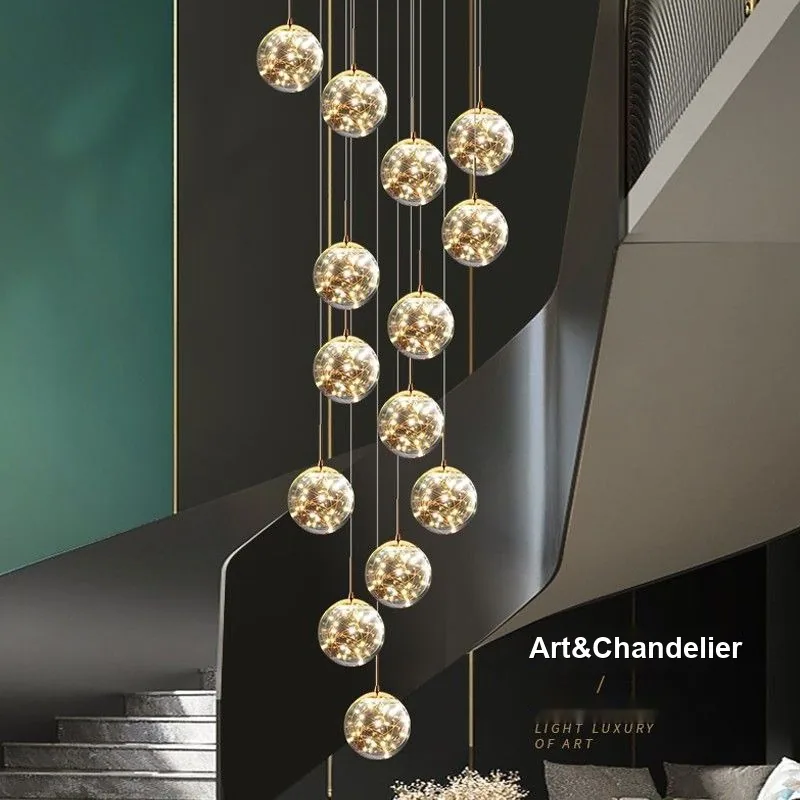 Modern Minimalist Glass Chandelier — Duplex, Villa & Living Room — view 1