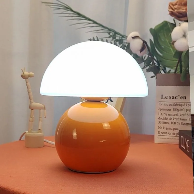 Nordic Cream Ceramic Mushroom Table Lamp — Bedside & Desk — view 2