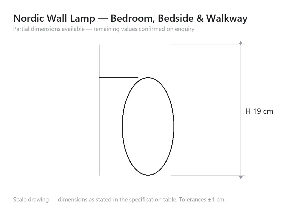 Nordic Wall Lamp — Bedroom, Bedside & Walkway — 尺寸图，H 19 cm