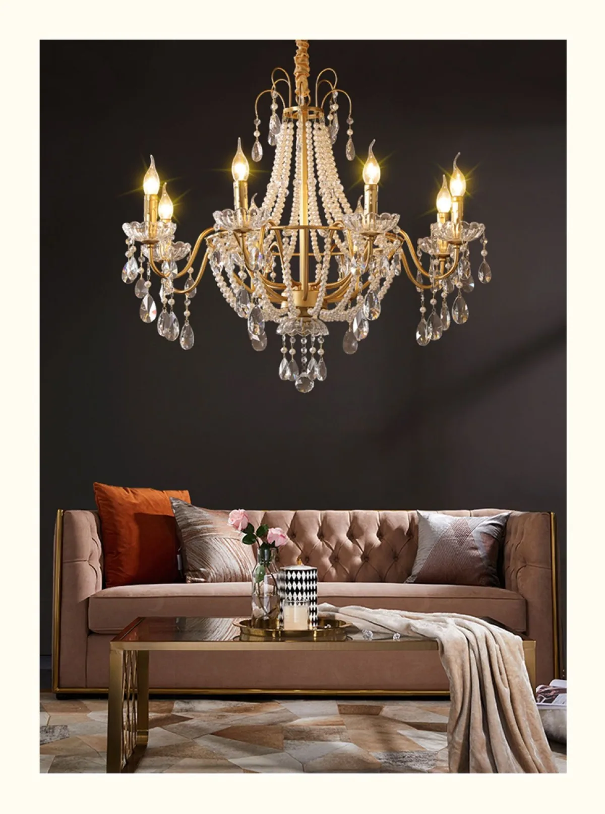 Light Luxury Crystal Chandelier — Villa, Living Room & Bedroom — view 14