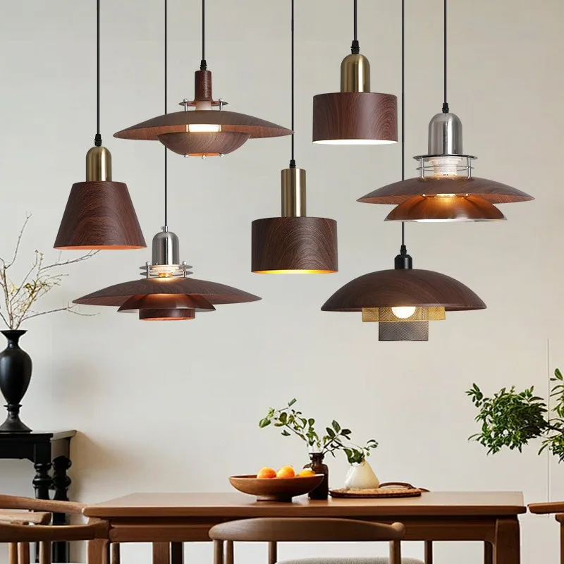 Chinese Walnut Cord-Hung Chandelier — Dining Room & Bar Counter — view 1