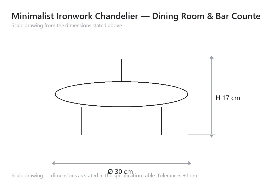 Minimalist Ironwork Chandelier — Dining Room & Bar Counter — scale drawing, Ø 30 cm × H 17 cm