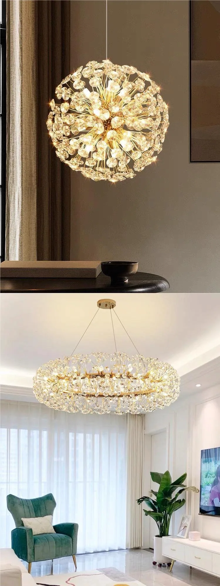 Light Luxury Crystal Round Chandelier — Duplex, Living Room & Dining Room — view 8