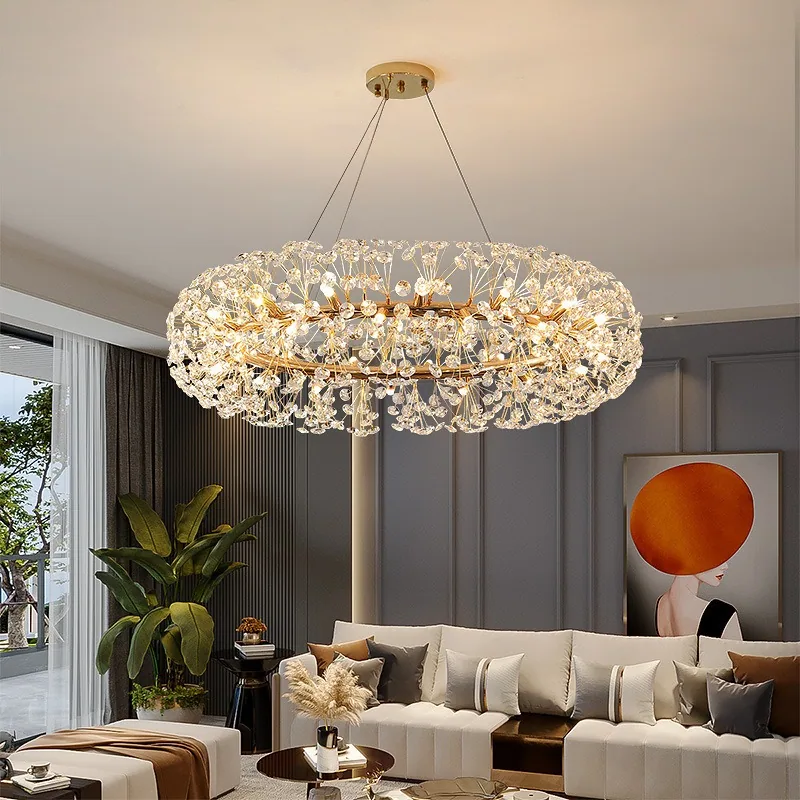 Light Luxury Crystal Round Chandelier — Duplex, Living Room & Dining Room — view 1