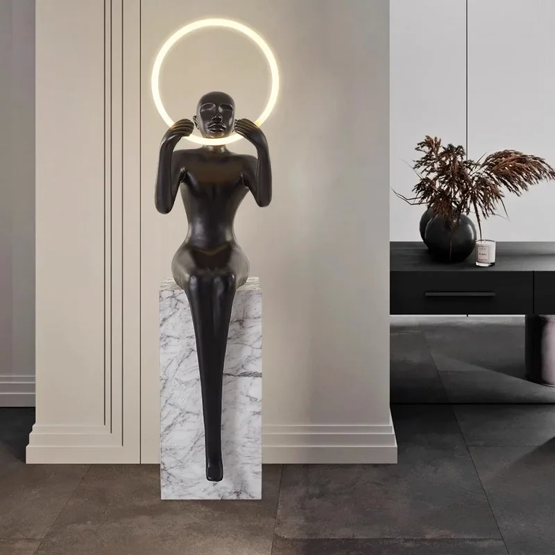 Minimal Abstract Figure Sculpture Floor Lamp — Hotel Corridor — view 13