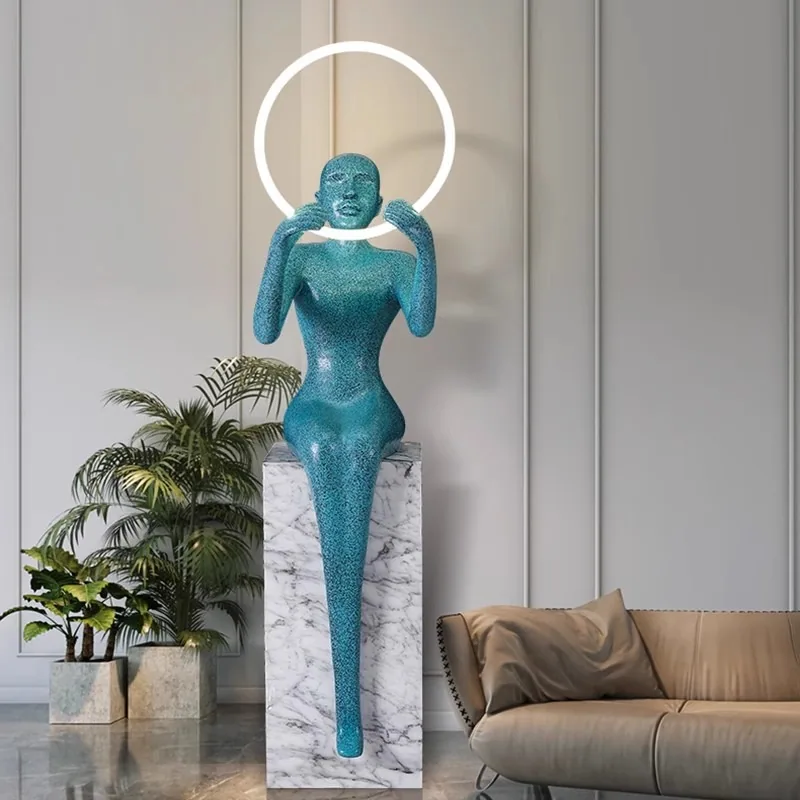 Minimal Abstract Figure Sculpture Floor Lamp — Hotel Corridor — view 3